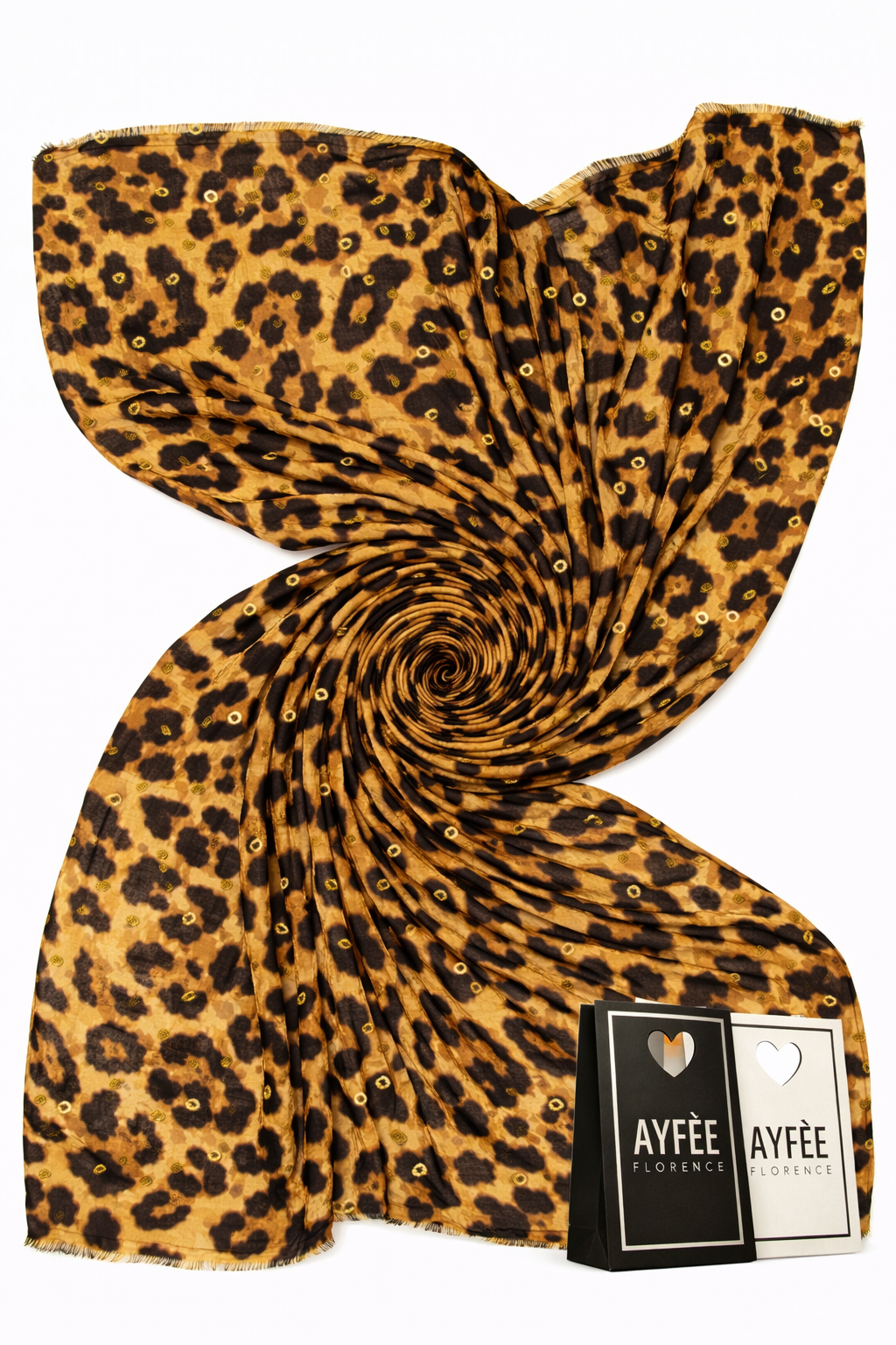 STOLA STAMPA ANIMALIER FOIL GOLD 100% VISCOSE MADE IN PRC            - BROWN